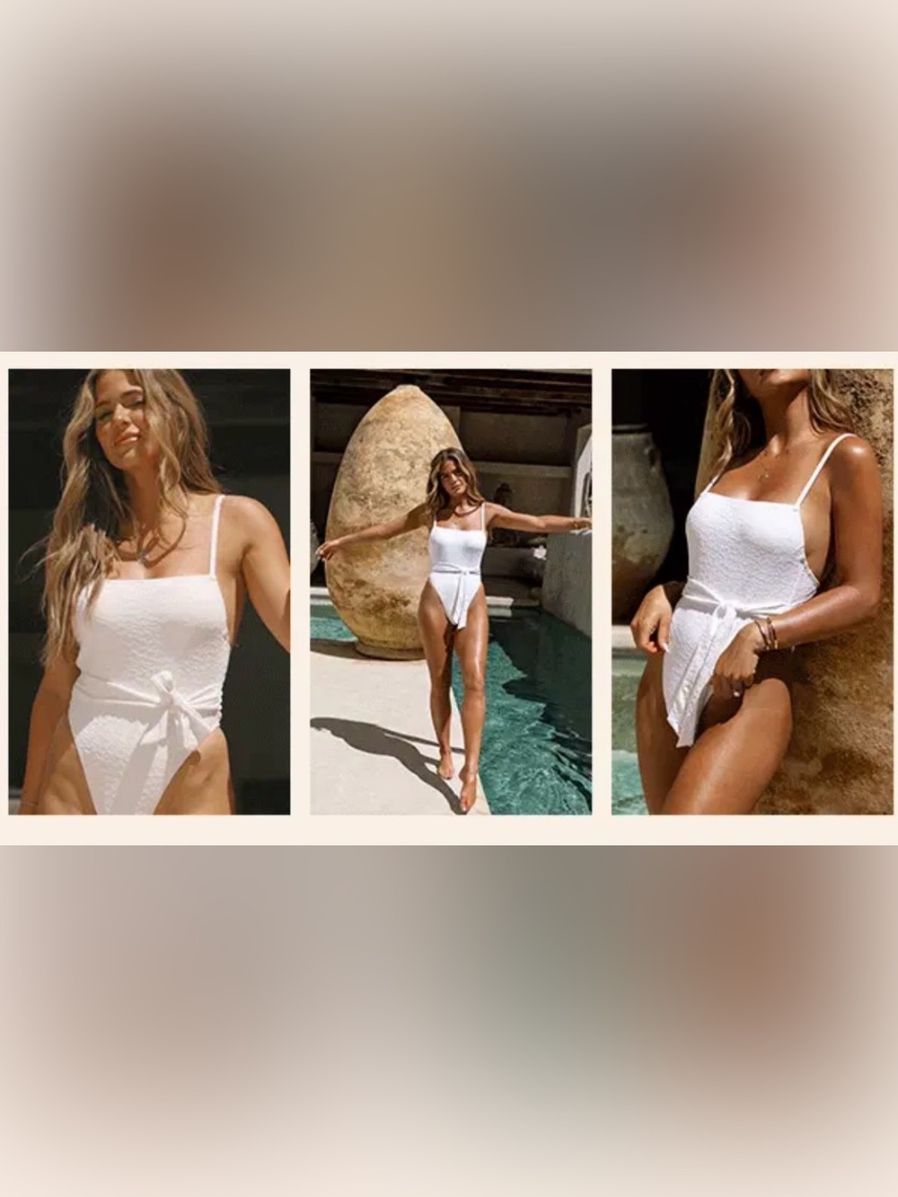 NWT Cupshe X Jojo Fletcher White Textured One-Piece Swimsuit with Side Tie Med